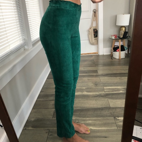 STOULS 100% lambskin leather designer pants, emerald green, Size S - Picture 2 of 13